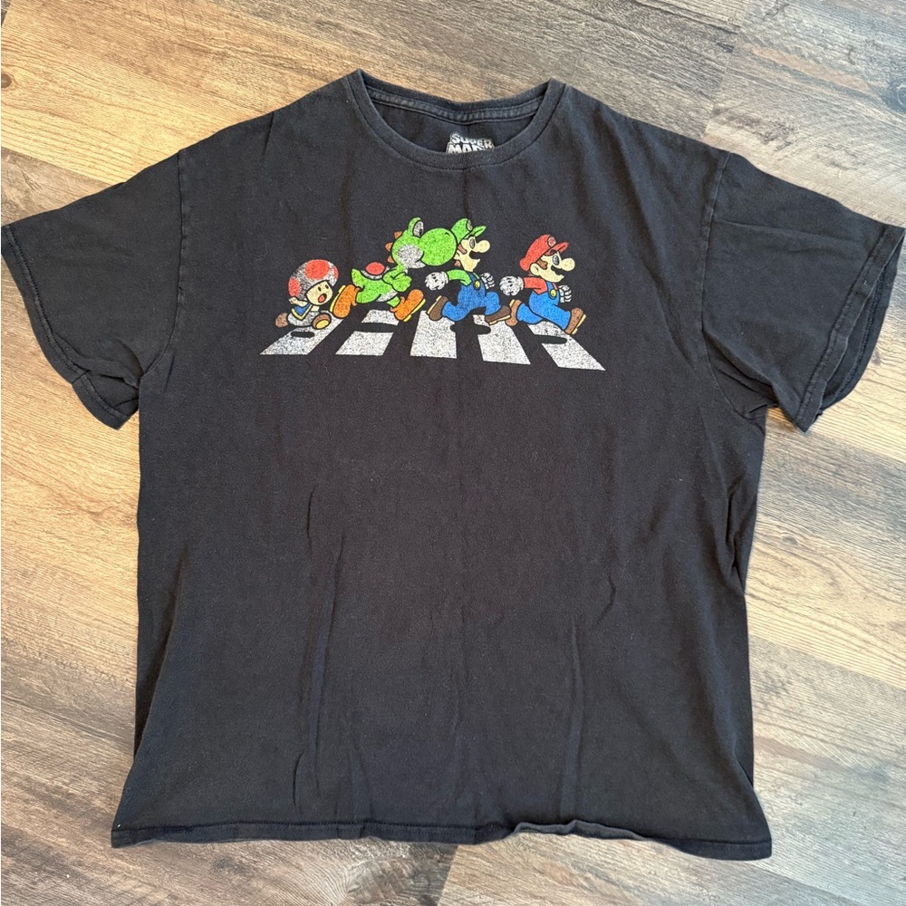 Nintendo Super Mario Black T-Shirt with Colorful Characters